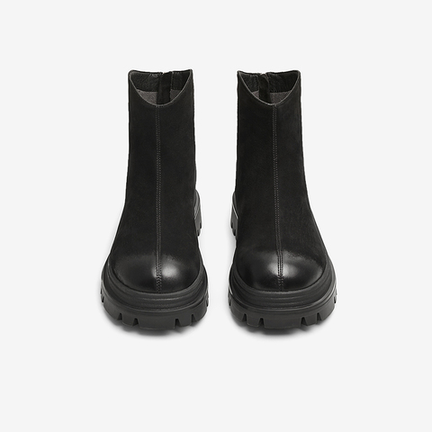 百思图2024冬季新款商场同款时髦通勤时装靴粗跟女短靴ULU05DD4