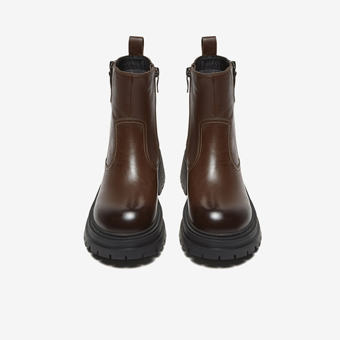 百思图2024冬季新款商场同款简约通勤时装靴粗跟女短靴ULT04DD4