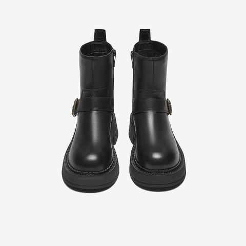 百思图2024冬季新款商场同款简约通勤时装靴粗跟女中靴RFA60DZ4