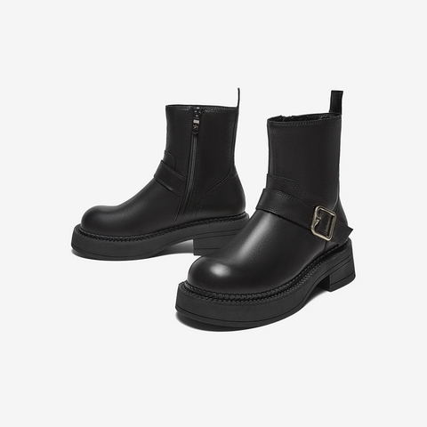 百思图2024冬季新款商场同款简约通勤时装靴粗跟女中靴RFA60DZ4