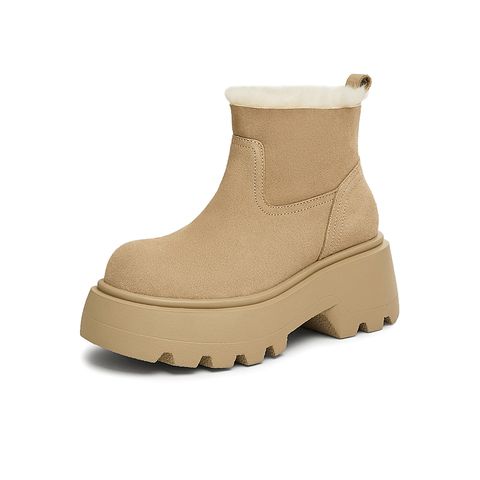百思图2024冬季新款商场同款户外休闲雪地靴粗跟女短靴E5110DD4