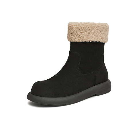 百思图2024冬季新款简约户外休闲雪地靴厚底圆头女中靴M5311DZ4