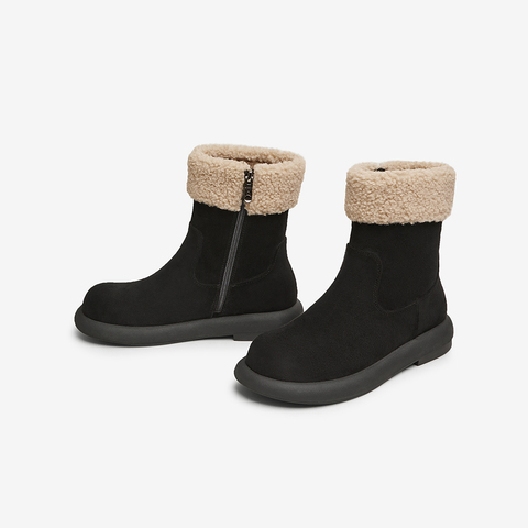 百思图2024冬季新款简约户外休闲雪地靴厚底圆头女中靴M5311DZ4