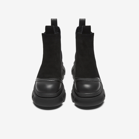 百思图2024冬季新款商场同款时髦通勤烟筒靴厚底女短靴E1551DD4