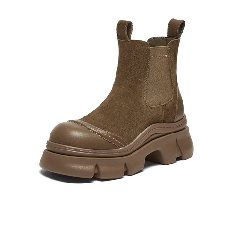 百思图2024冬季新款商场同款时髦通勤烟筒靴厚底女短靴E1551DD4