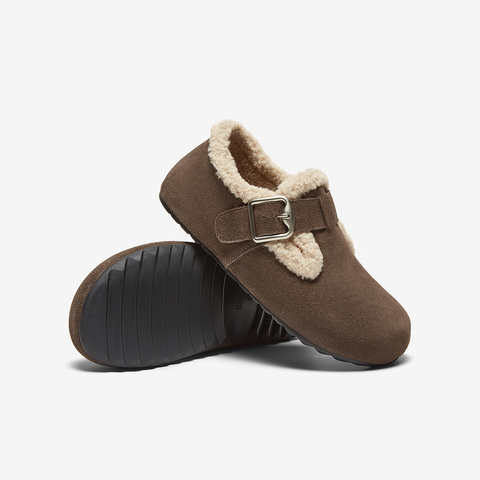 百思图2024冬季新款简约休闲复古勃肯鞋平跟圆头女单鞋BG195DM4