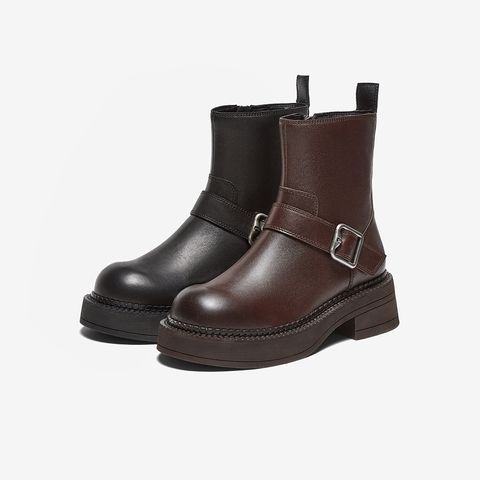 百思图2024冬季新款商场同款简约通勤时装靴粗跟女中靴RFA60DZ4