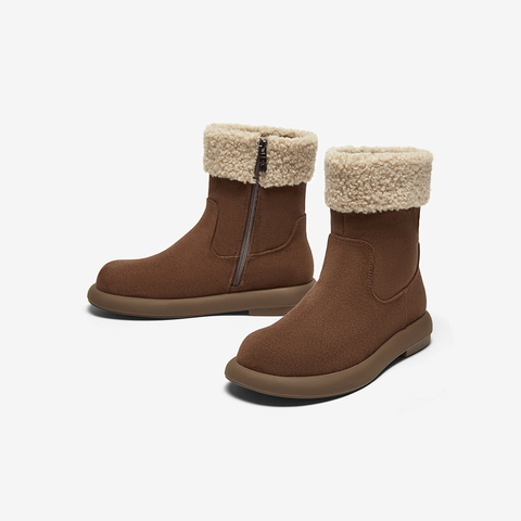 百思图2024冬季新款简约户外休闲雪地靴厚底圆头女中靴M5311DZ4