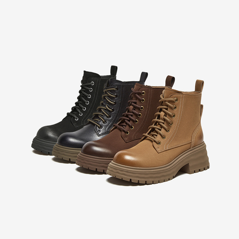 百思图2024冬季新款商场同款户外运动马丁靴粗跟女短靴UKG01DD4