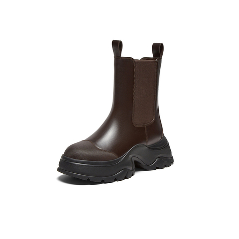 百思图2024冬季新款商场同款时髦潮流烟筒靴粗跟女短靴UQS01DD4