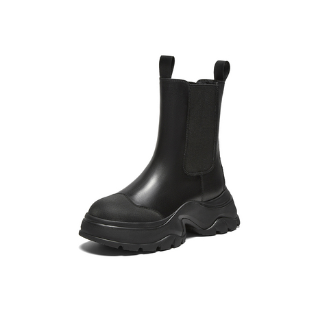 百思图2024冬季新款商场同款时髦潮流烟筒靴粗跟女短靴UQS01DD4