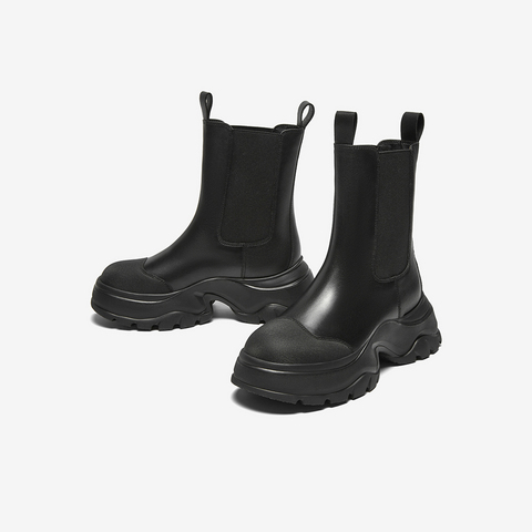 百思图2024冬季新款商场同款时髦潮流烟筒靴粗跟女短靴UQS01DD4