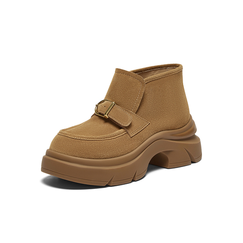 百思图2024冬季新款商场同款复古加绒勃肯鞋粗跟女单鞋UPV03DD4