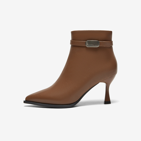 百思图2024冬季新款商场同款简约通勤时装靴细跟女短靴BN566DD4