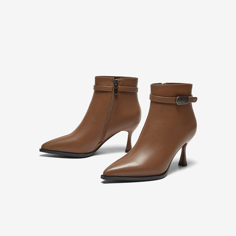 百思图2024冬季新款商场同款简约通勤时装靴细跟女短靴BN566DD4