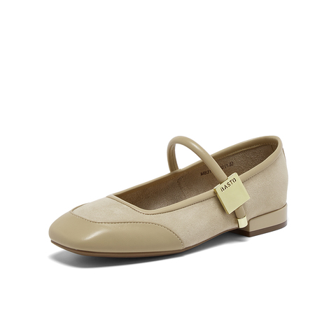百思图2024春季新款时尚复古法式玛丽珍鞋粗跟方头女单鞋MB317AQ4