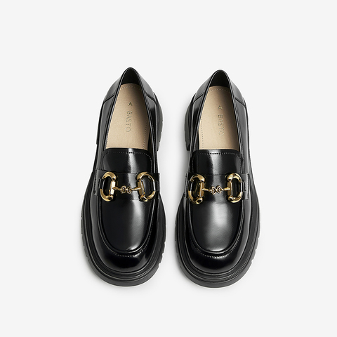 百思图2024春季新款时尚潮流通勤厚底圆头乐福鞋女单鞋TFW48AA4