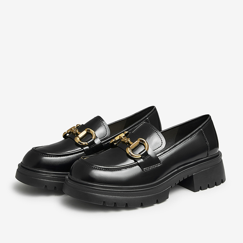 百思图2024春季新款时尚潮流通勤厚底圆头乐福鞋女单鞋TFW48AA4