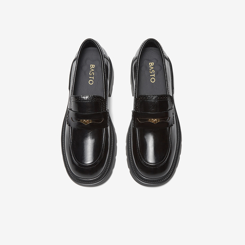 百思图2025春季新款时尚复古学院风乐福鞋粗跟圆头女单鞋TFW88AA5