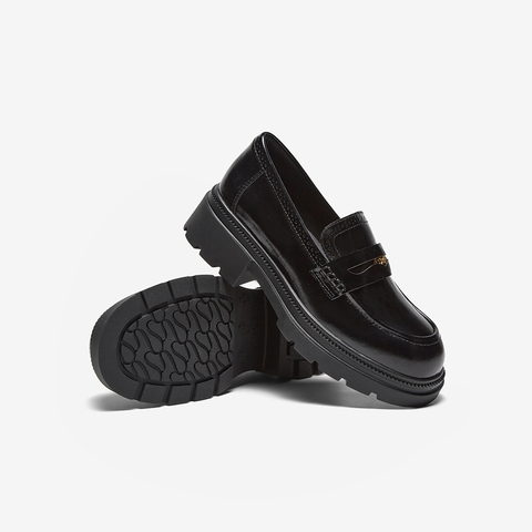 百思图2025春季新款时尚复古学院风乐福鞋粗跟圆头女单鞋TFW88AA5