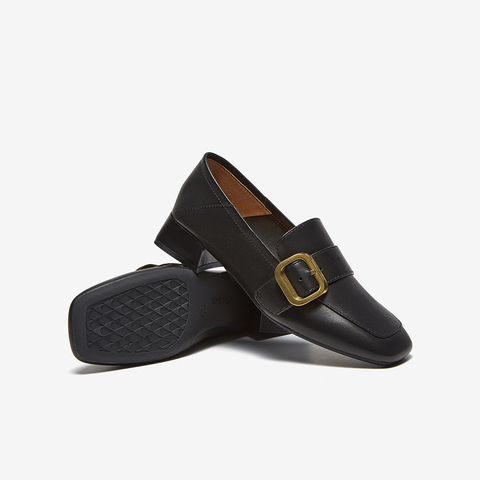 百思图2025春季新款简约金属口乐福鞋粗跟方头女单鞋A2595AA5