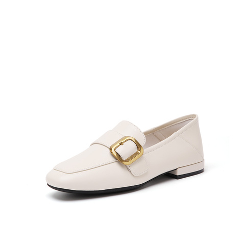 百思图2025春季新款简约金属扣乐福鞋粗跟方头女单鞋A0517AA5