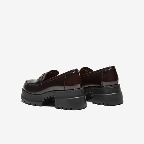 百思图2025春季新款商场同款时尚简约乐福鞋粗跟女单鞋VXA04AA5