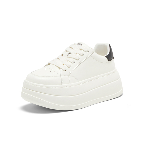 百思图2025春季新款商场同款时尚经典小白鞋厚底女休闲鞋V2403AM5