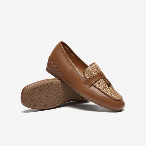 百思图2025春季新款简约通勤一脚蹬乐福鞋方头女单鞋A5085AA5