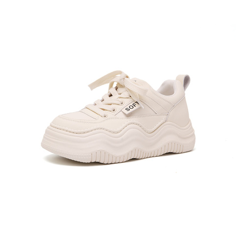 百思图2025春季新款时尚街头运动板鞋厚底圆头女休闲鞋X5910AM5