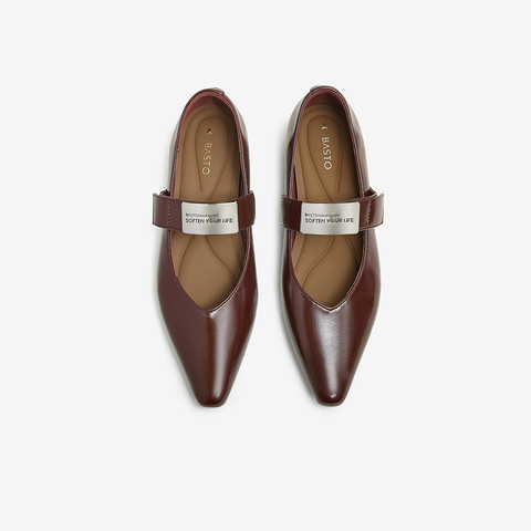 百思图2025春季新款复古法式玛丽珍鞋粗跟尖头女单鞋M5021AQ5