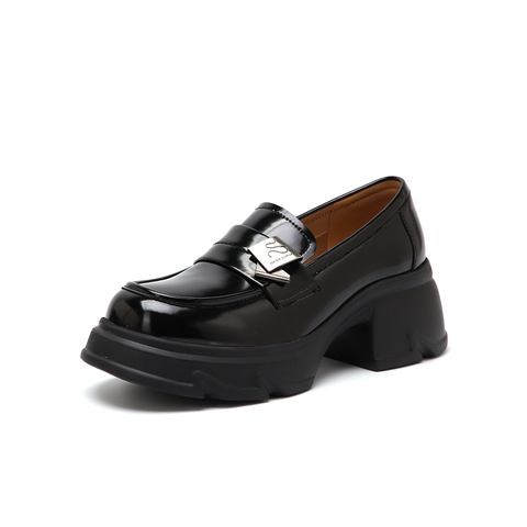 百思图2025春季新款商场同款复古学院乐福鞋粗跟女单鞋UMG05AA5