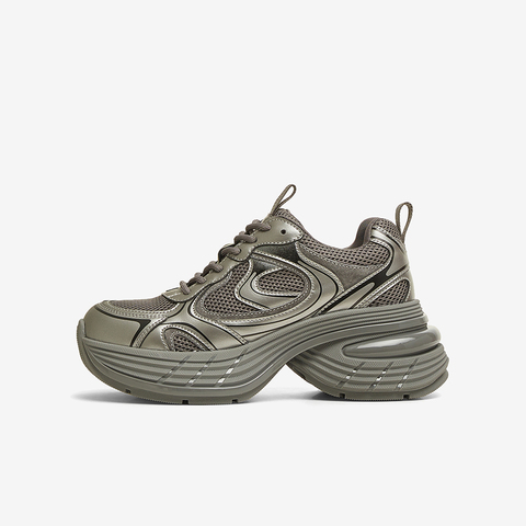 百思图2025春季新款时髦户外街头运动老爹鞋厚底女休闲鞋A9166AM5