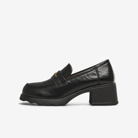 百思图2025春季新款商场同款简约金属扣乐福鞋粗跟女单鞋BV071AA5