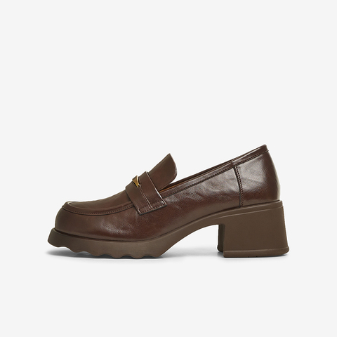 百思图2025春季新款商场同款简约金属扣乐福鞋粗跟女单鞋BV071AA5