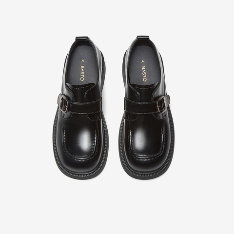 百思图2025春季新款时髦复古学院风乐福鞋粗跟圆头女单鞋BG254AM5