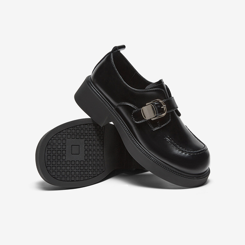 百思图2025春季新款时髦复古学院风乐福鞋粗跟圆头女单鞋BG254AM5