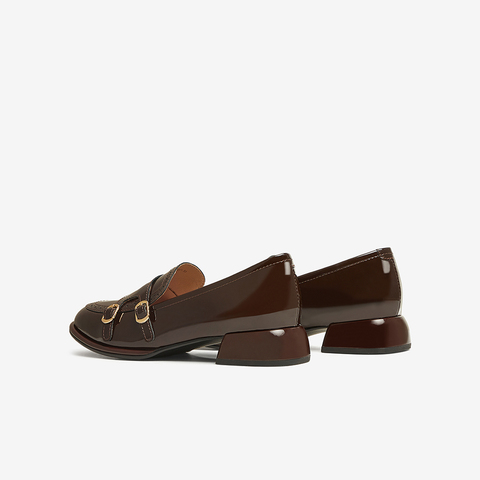 百思图2025春季新款时尚通勤乐福鞋粗跟圆头女单鞋A1819AA5