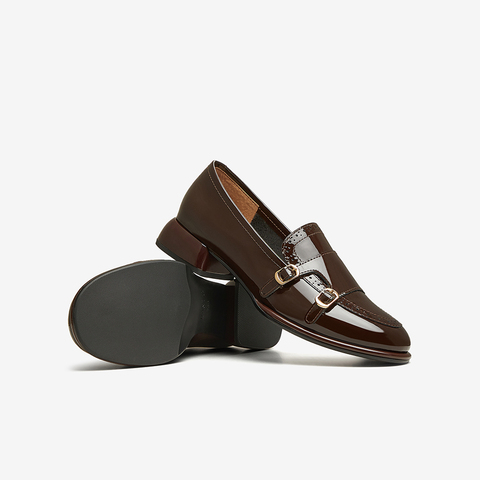 百思图2025春季新款时尚通勤乐福鞋粗跟圆头女单鞋A1819AA5