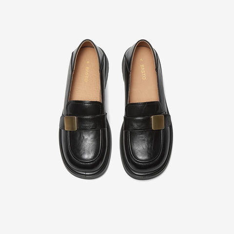 百思图2025春季新款商场同款简约学院风乐福鞋粗跟女单鞋A3558AA5