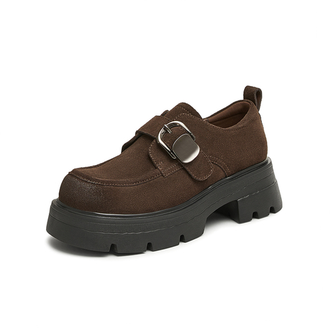 百思图2025春季新款时髦复古英伦学院风乐福鞋粗跟女单鞋W0683AM5