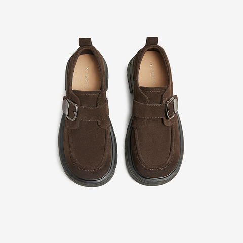 百思图2025春季新款时髦复古英伦学院风乐福鞋粗跟女单鞋W0683AM5