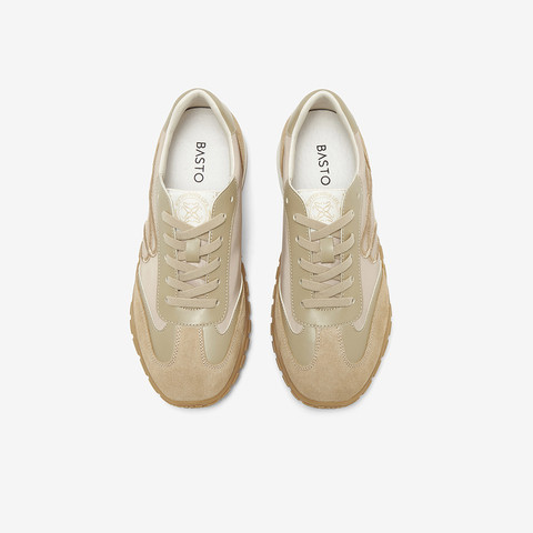 百思图2025春季新款商场同款复古运动德训鞋平跟女休闲鞋UMT10AM5