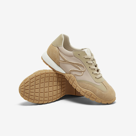 百思图2025春季新款商场同款复古运动德训鞋平跟女休闲鞋UMT10AM5