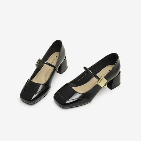 百思图2025春季新款时尚简约法式玛丽珍鞋粗跟女单鞋M1111AQ5