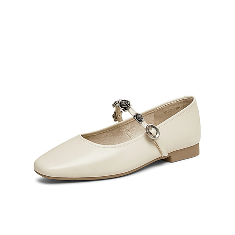 百思图2025春季新款简约复古法式玛丽珍鞋方跟女单鞋M1107AQ5