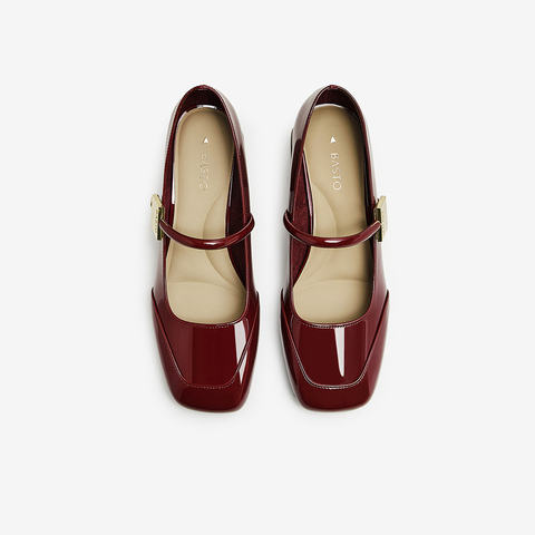 百思图2025春季新款时尚简约法式玛丽珍鞋粗跟女单鞋M1111AQ5