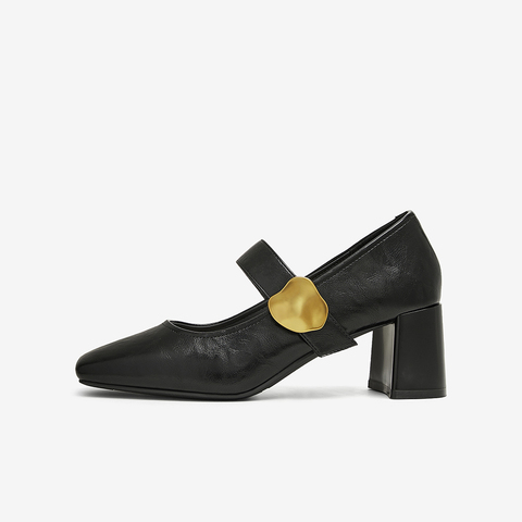 百思图2025春季新款时尚复古玛丽珍鞋粗跟方头女单鞋M1509AQ5