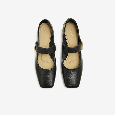 百思图2025春季新款时尚复古玛丽珍鞋粗跟方头女单鞋M1509AQ5