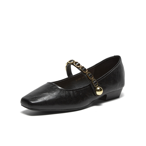 百思图2025春季新款商场同款简约通勤玛丽珍鞋粗跟女单鞋M1508AQ5